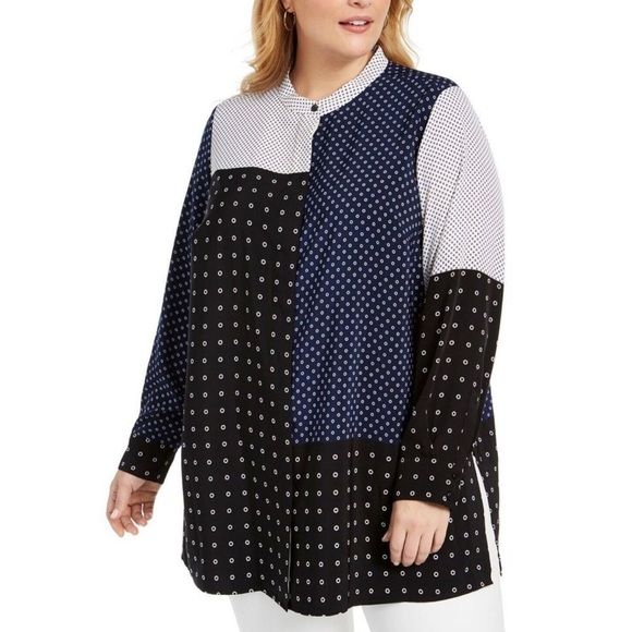 Alfani long sleeve Polka Print Tunic Top Blouse, Colorblock size XL - Picture 1 of 9